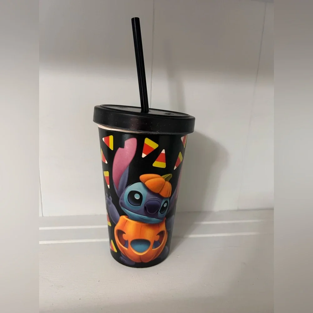 Disney Lilo and Stitch Halloween Tumbler with Candy Corn and‎ straw with lid